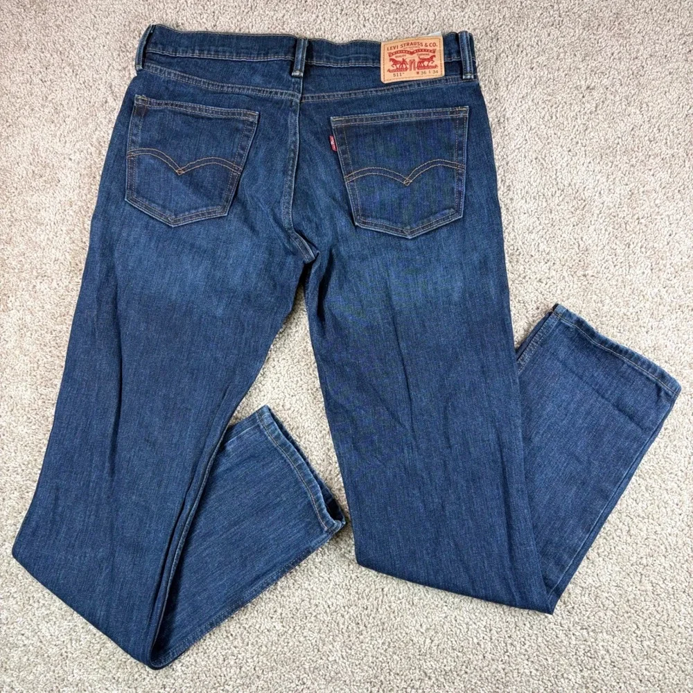 Levi's 511 Slim Fit Jeans Mens 36x34 Dark Wash‎ Denim Stretch Blue Pants